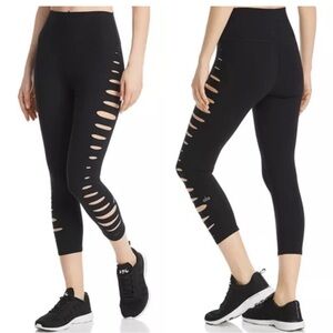 Alo Yoga Black Slashed High Waist Leggings Women M Cropped Airlift Laser Cut